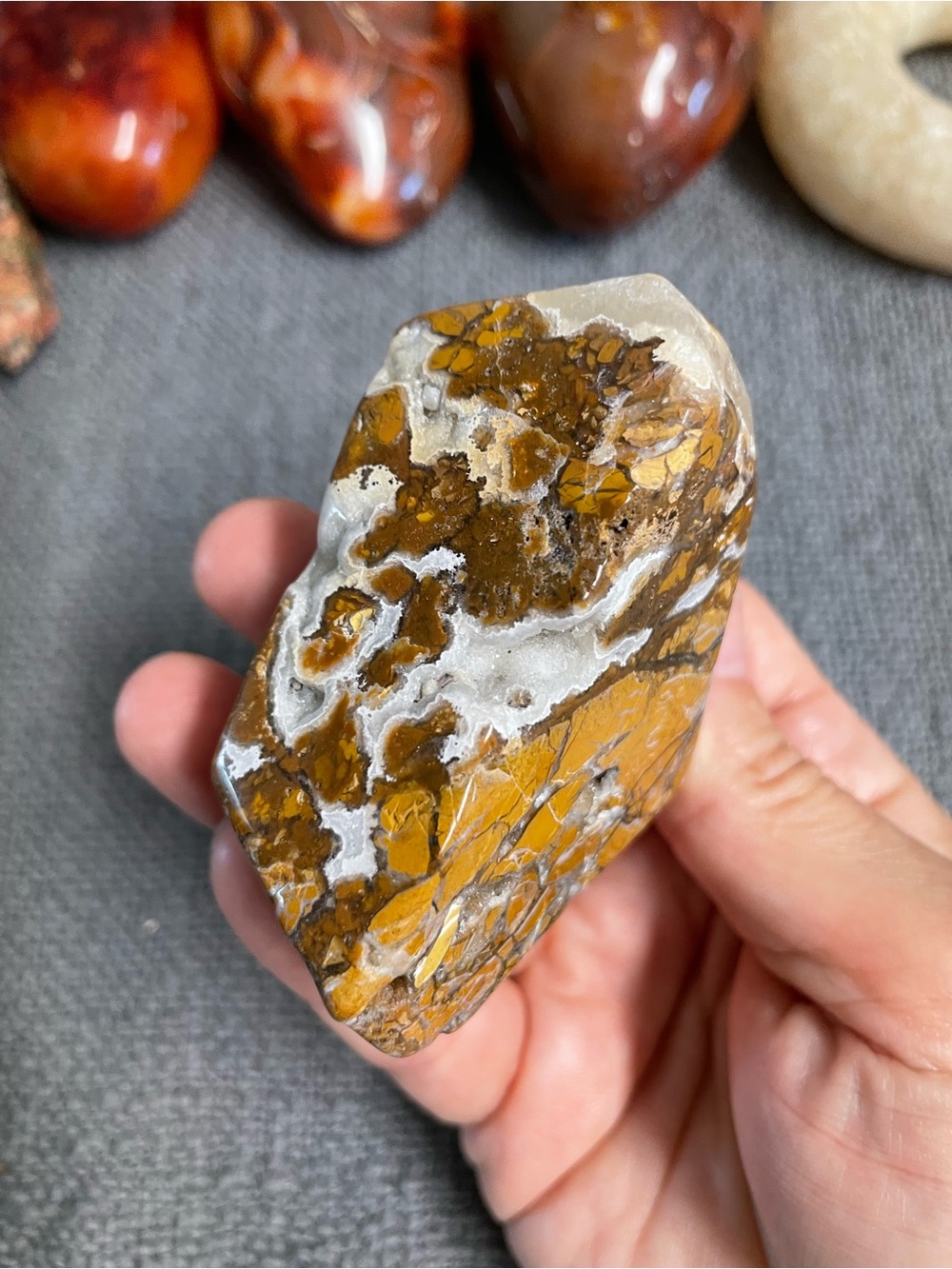 Fully polished ibis Jasper Freeform with crystals